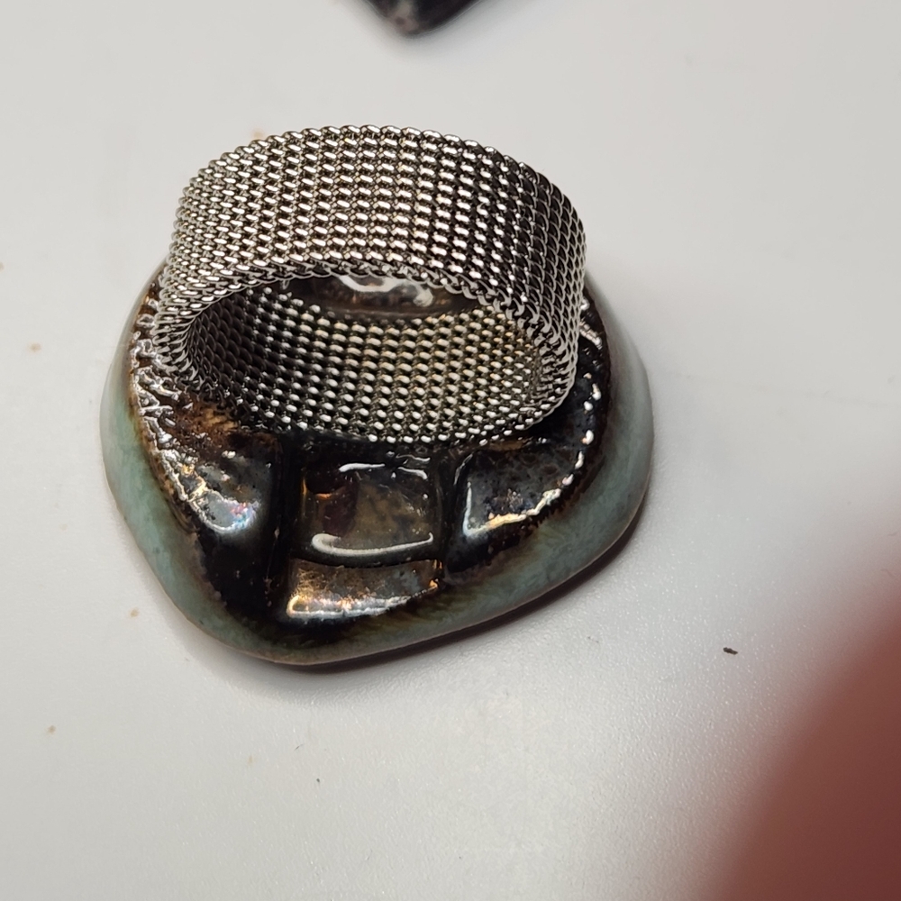 Turquoise Ceramic Gem Statement Ring On Mesh Silv… - image 7